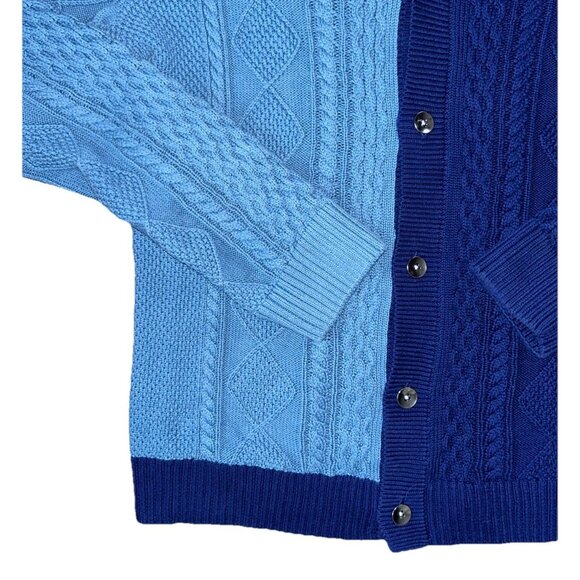 INC Dylan Cardigan Sweater Blue Colorblock Men's Size XL Fisherman Knit Cotton - Picture 3 of 10